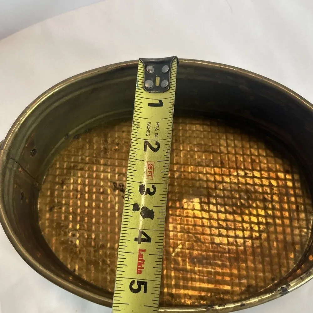 Vintage MCM Brass Oval Planter w Handles and Scallop Shell 8x5.5 Patina Nautical